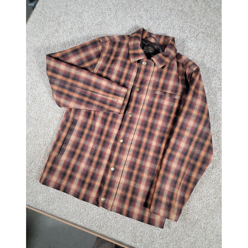 Pendleton Wool Jacket Small Mens Plaid Full Zip Outdoors Hunting Lined Orange